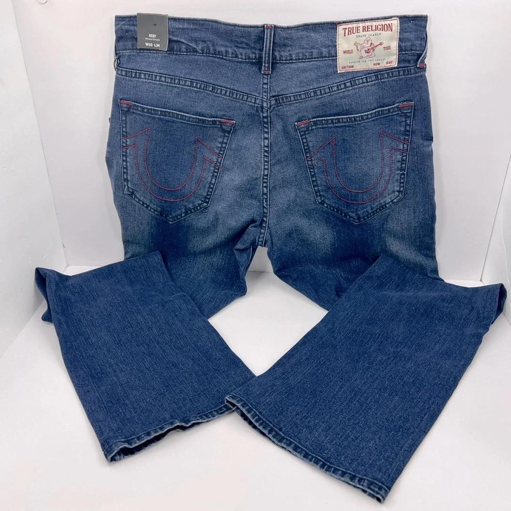 TRUE RELIGION JEANS, RICKY RELAXED STRAIGHT, DARK INDIGO BLASTER, W 33, L34
